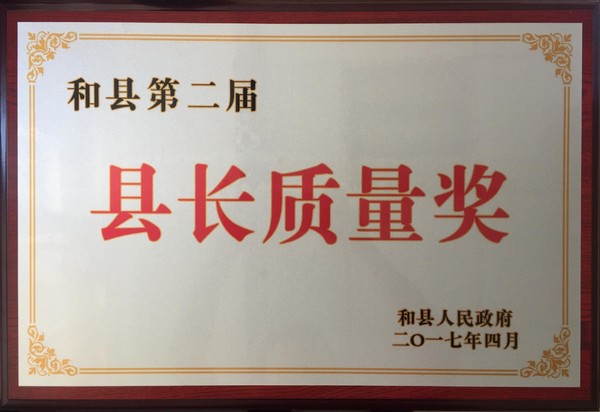 公司荣获“和县第二届县长质量奖”